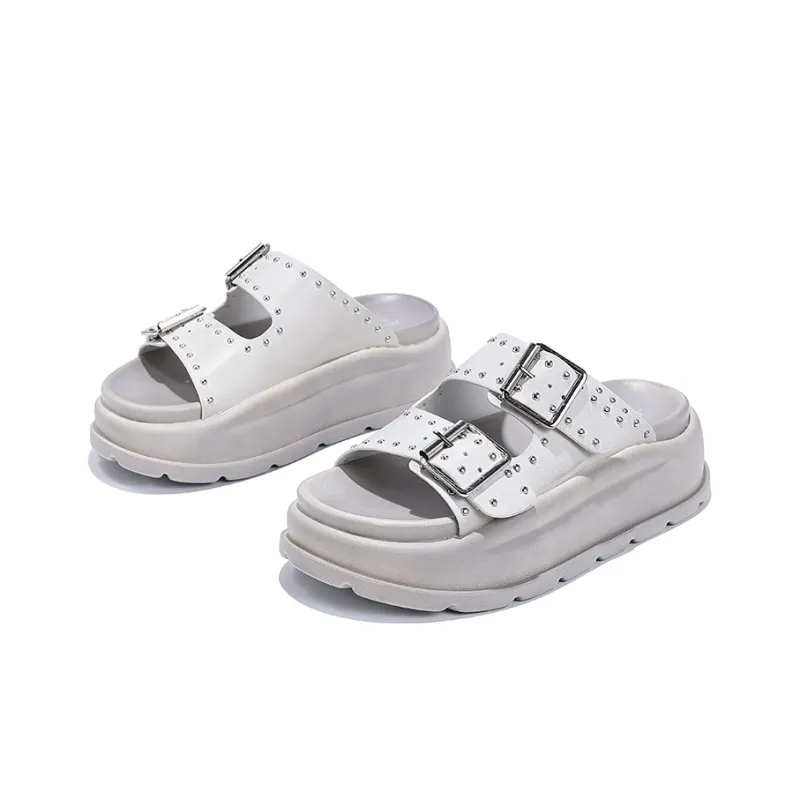 Junjali Slide Slippers Women's Light Coffee With Polished Edge-1