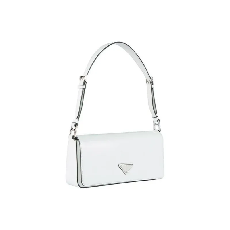 PRADA Shiny Leather Portable Crossbody Bag, Shoulder Bag Women's White-1
