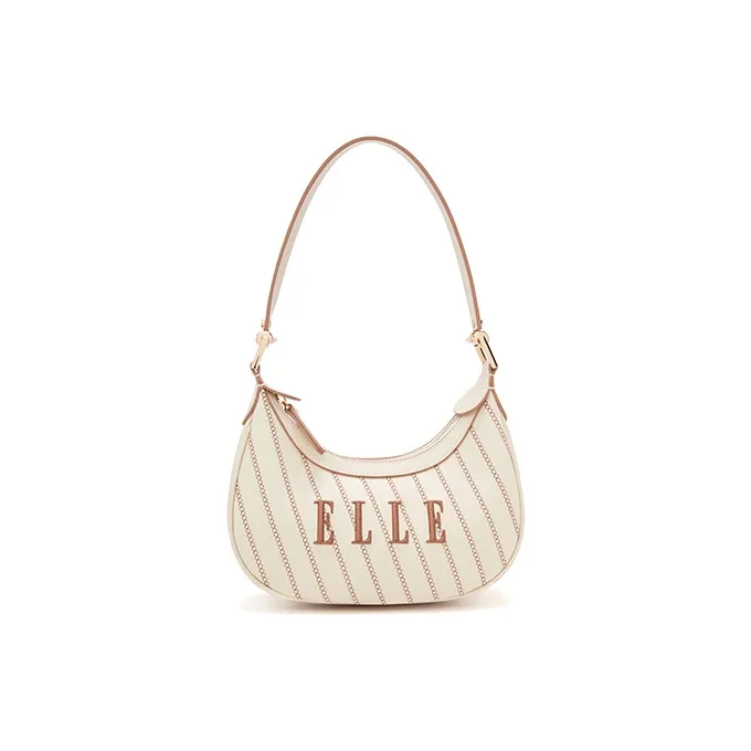 ELLE Leather Pea Crescent Bag, Portable Crossbody Bag, Shoulder Bag Regular Women's White-0