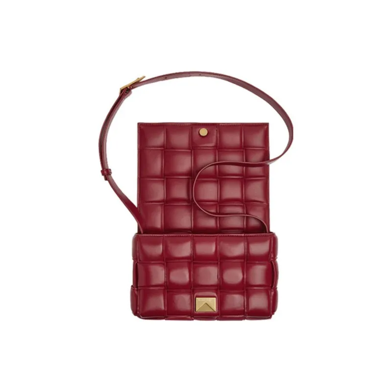 Bottega Veneta Padded Intreccio Cassette Crossbody Bag Dark Red-3