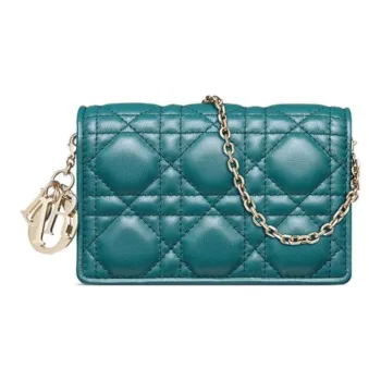 DIOR Lady Dior Sheepskin Clutches Shoulder Bag Crossbody Bag Small Size Women's Blue