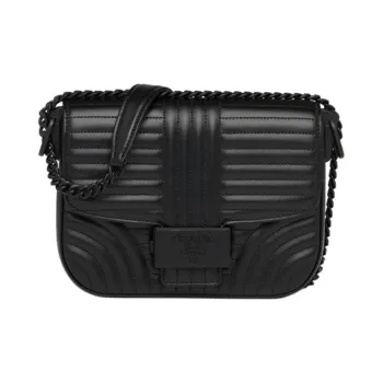 PRADA Diagramme Leather Shoulder Bag Women's Black