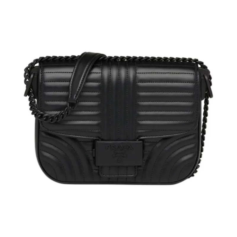 PRADA Diagramme Leather Shoulder Bag Women's Black-0