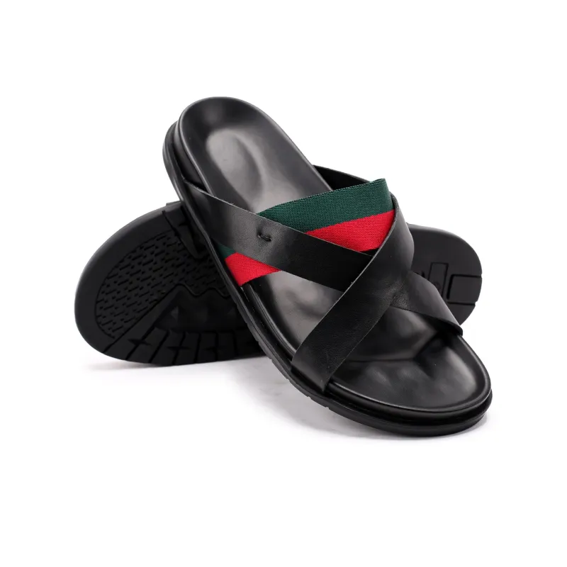 Brounvanm Slip Resistant Slide Slippers Men's Red Green Woven-7