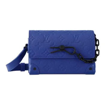 LOUIS VUITTON Steamer Embossed Leather Small Box Shoulder Bag Crossbody Bag Mini Men's Blue