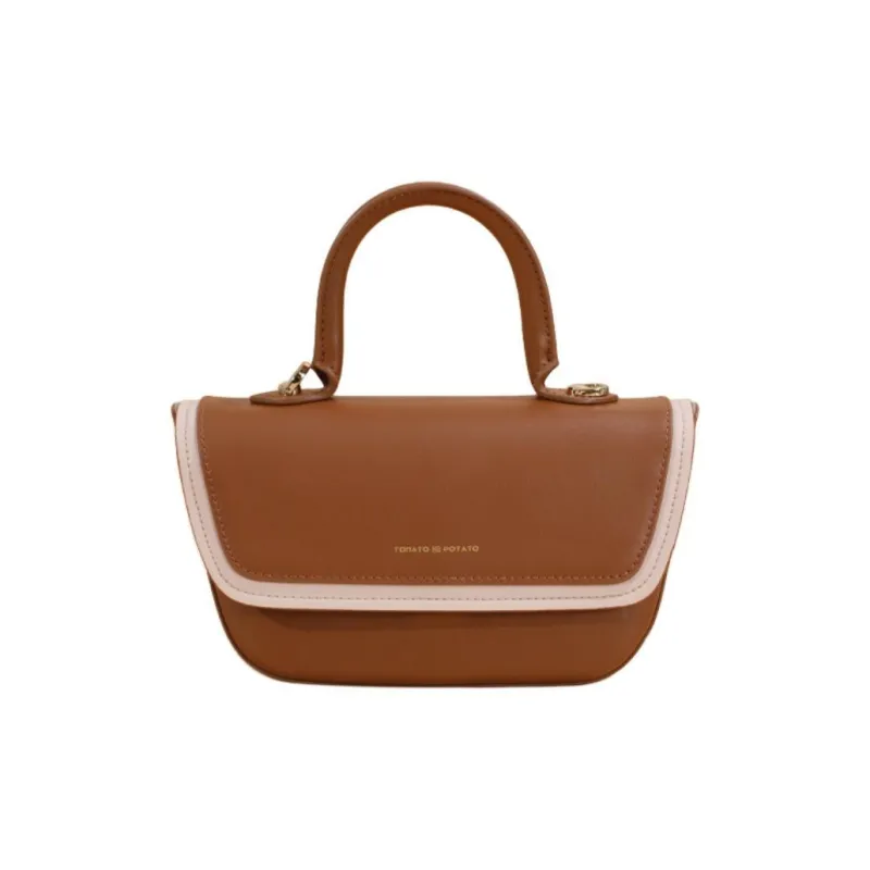 TOMATO&POTATO Cow Leather Portable One Shoulder Crossbody Bag Regular Women's Brown/Apricot-0