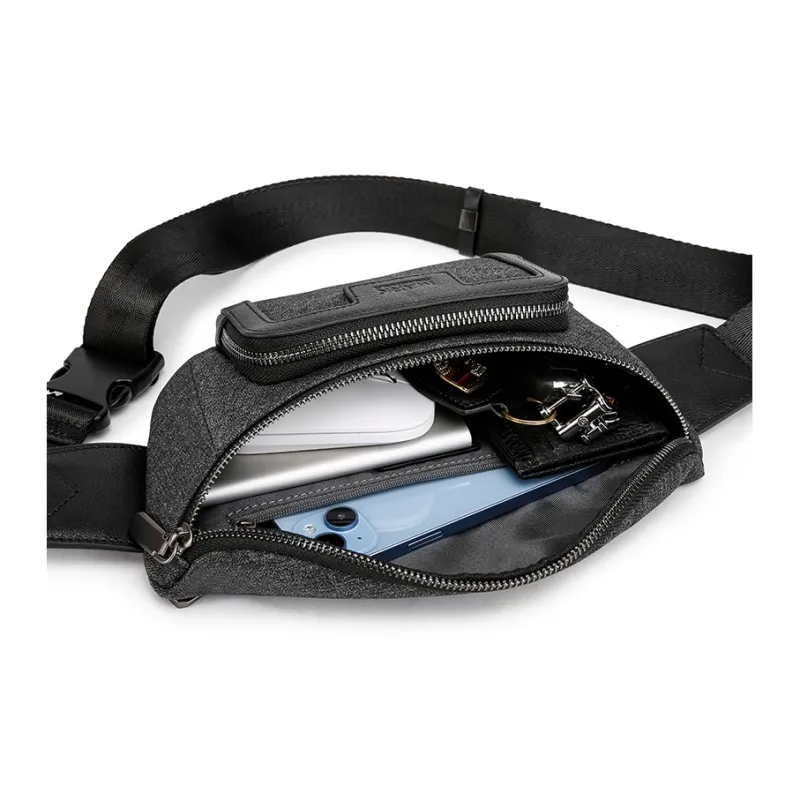 FAIRWHALE Oxford With Cow Leather Fanny Pack Regular Men's Dark Gray-6