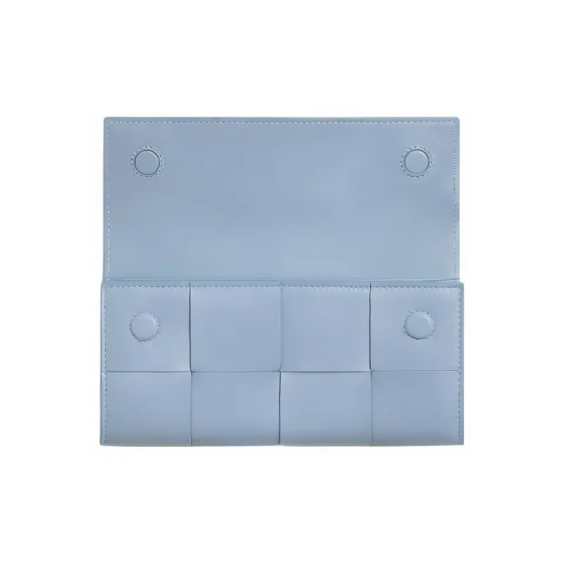 Bottega Veneta Intrecciato Lambskin Wallet Large Size Women's Ice Blue-2
