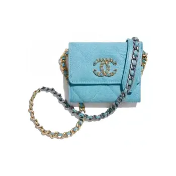 CHANEL Denim With Calfskin Wallet, Crossbody Bag, Shoulder Bag Women's Blue