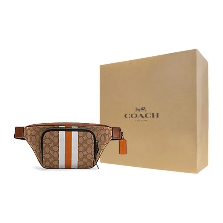 COACH Leather One Shoulder Crossbody Fanny Pack Large Size Men's Caramel Brown-4