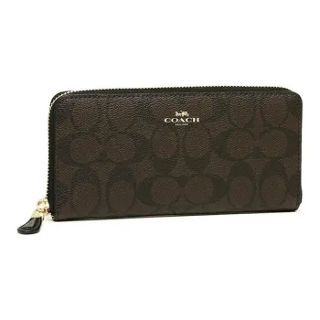 COACH Accordion Zip Coated Canvas Clutch Wallet Women's Dark Brown