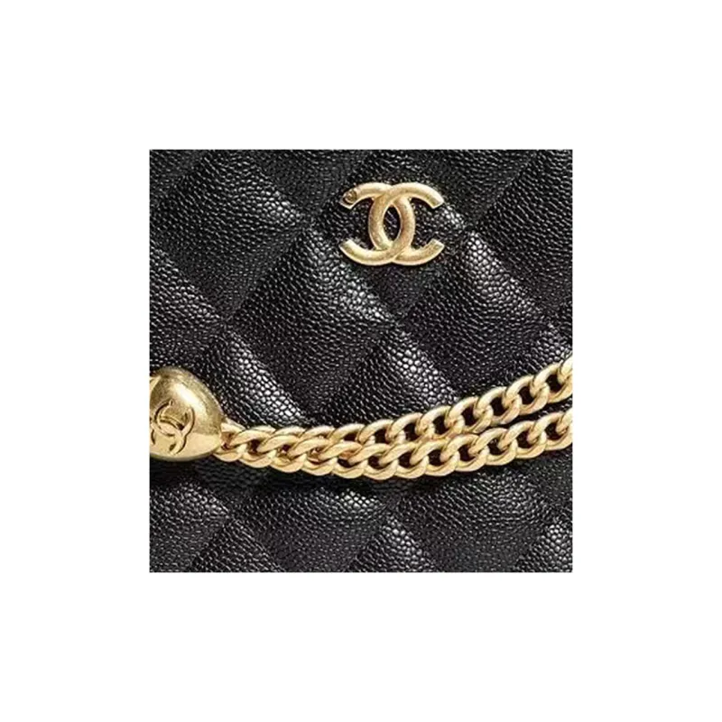 CHANEL Litchi Grain Embossed Cow Leather Shoulder Bag, Crossbody Bag Trumpets Unisex Black-3