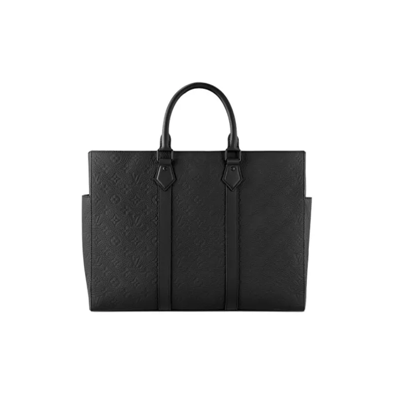 LOUIS VUITTON Sac Plat Embossed Leather Tote Bag, Shopping Bag, Shoulder Bag, Handbag Regular Men's Black-2