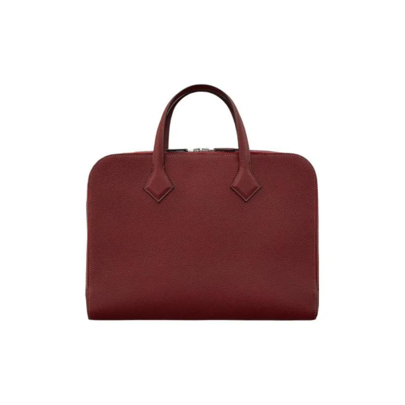 HERMES Victoria Light Togo Calfskin Business Bag Briefcase Handbag Men's Red-0