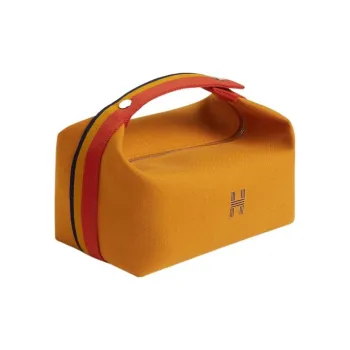 HERMES Bride a Brac Fabric Surface Travel Bag Storage Bag Handbag Toiletry Bag Large Size Women's Ochre