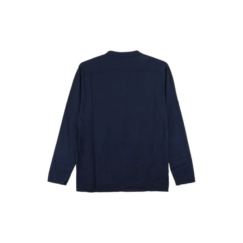 BARENA Solid Color Crew Neck Pullover Long-Sleeved T-Shirt Men's Marine Blue-1