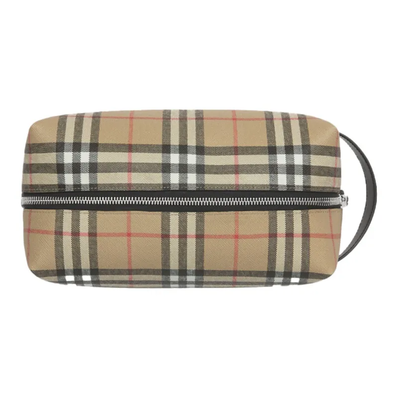 Burberry Vintage Cotton Calfskin Polyurethane Clutch Travel Bag Storage Bag Unisex Archive Beige-2