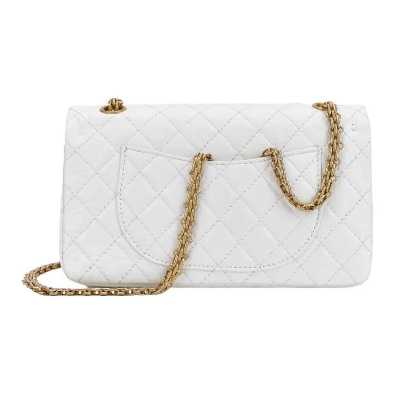 CHANEL 2.55 Calfskin Handbag, Crossbody Bag Medium Size Women's White-2