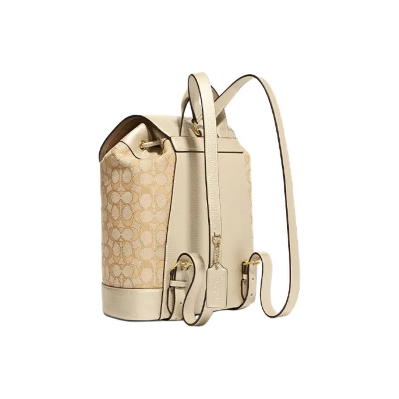 COACH Dempsey Jacquard Fabric With Pebbled Leather And Calfskin Backpack Medium Size Women's Khaki-1