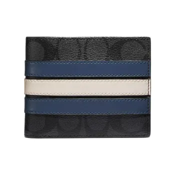 COACH 3 IN 1 Wallet Iconic Canvas Wallet Mini Men's Charcoal Gray & Denim Blue & Chalk White