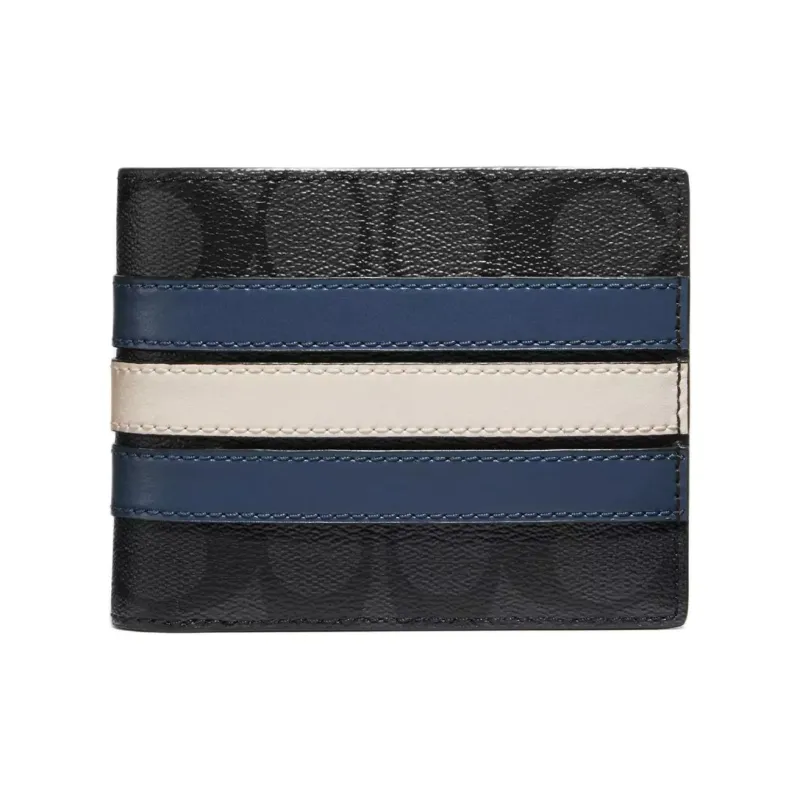 COACH 3 IN 1 Wallet Iconic Canvas Wallet Mini Men's Charcoal Gray & Denim Blue & Chalk White-0