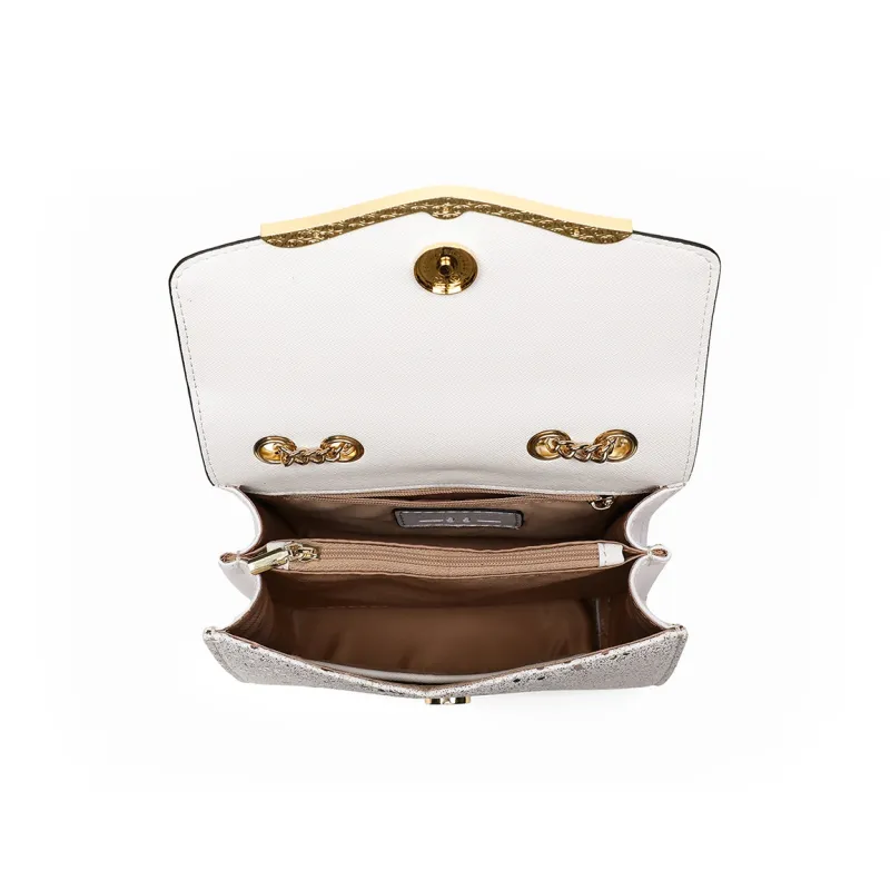 C°BANNER Cow Leather With Synthetic Leather Small Square Bag Shoulder Bag Regular Women's White/Light Blue-3