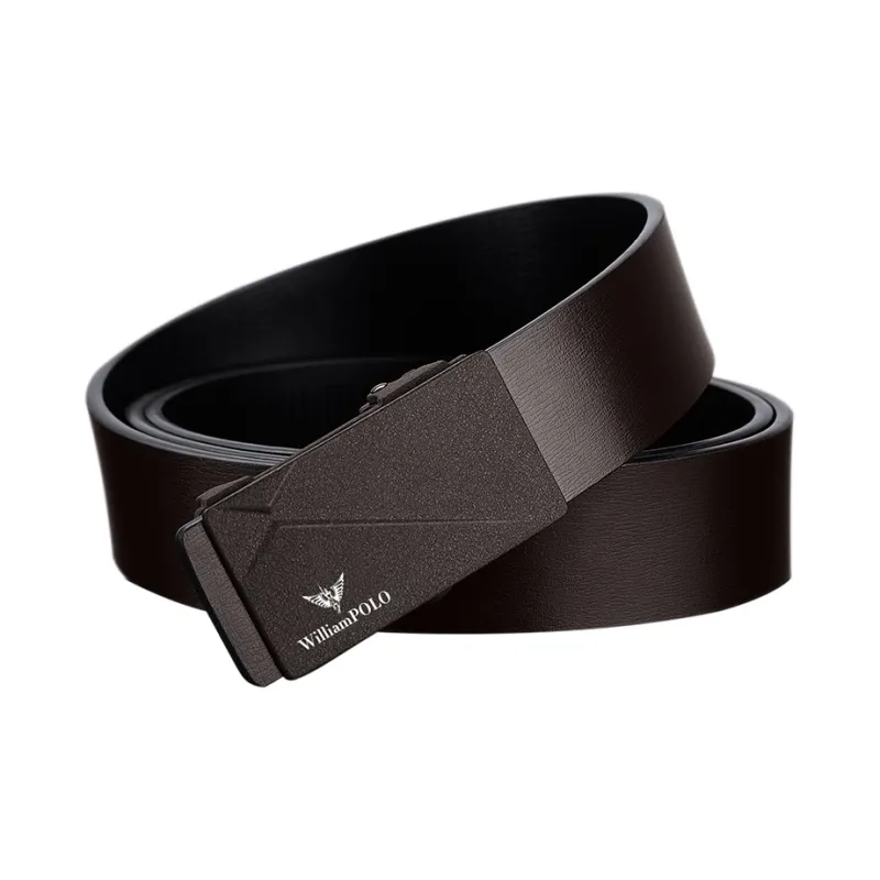 WilliamPOLO Cow Leather Belt Men's Coffee 3.4cm Wide-1