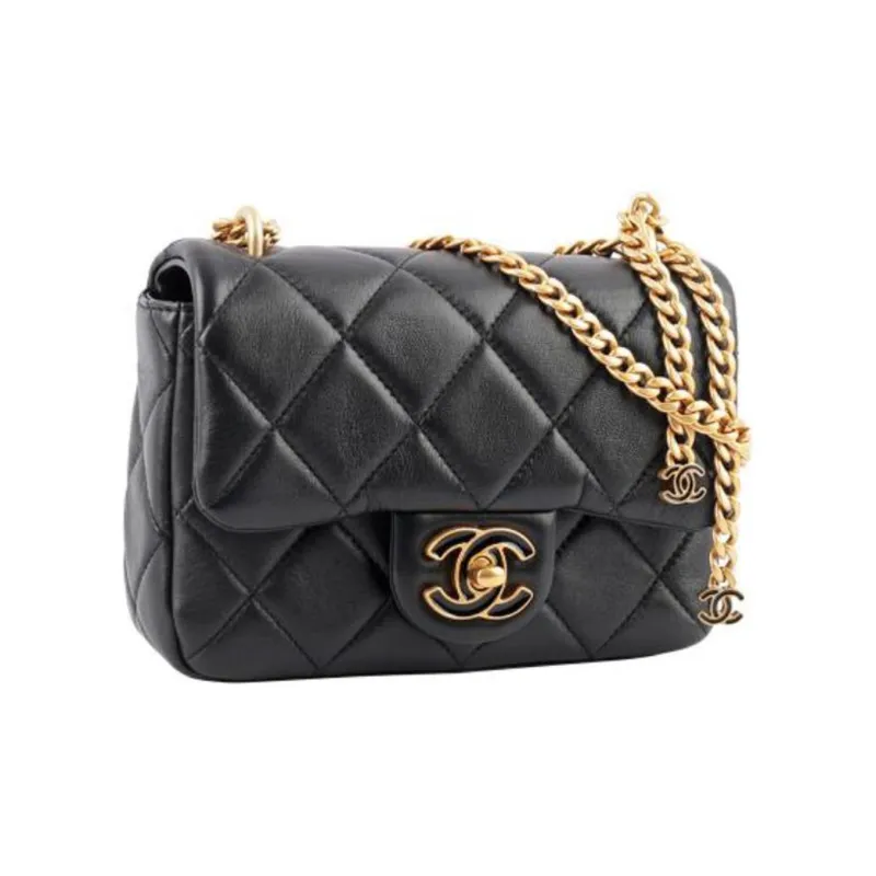 CHANEL Classic Flap CF Mini Square Flap Bag In Sheepskin Flap Bag, Shoulder Bag, Crossbody Bag Trumpets Women's Black-2