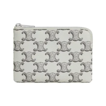 CELINE Canvas Coin Purses Card Holders Women's Tan/Light Umber