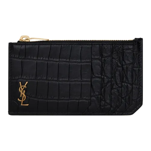 SAINT LAURENT Calfskin Leather Card Holder Men's Black