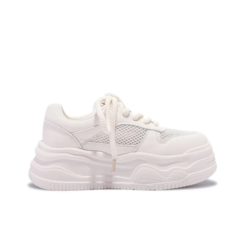 Shen Linsen Slip Resistant Waterproof Cushioning Height Increasing Low Top Skateboard Shoes Women's Raw White-1
