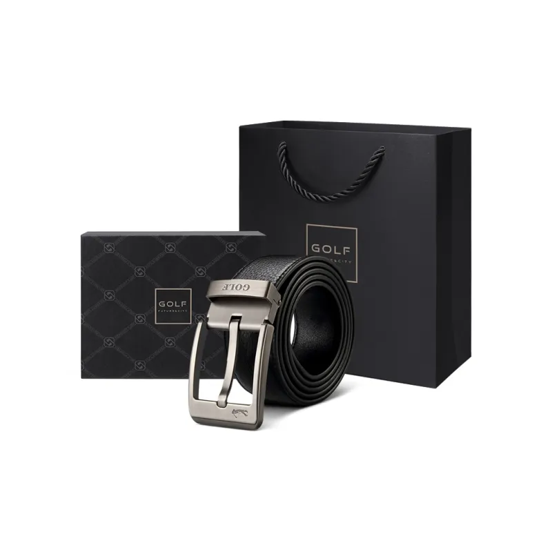 GOLF Top Grain Cow Leather Pin Buckle Belt Men's Black 3.8cm-7