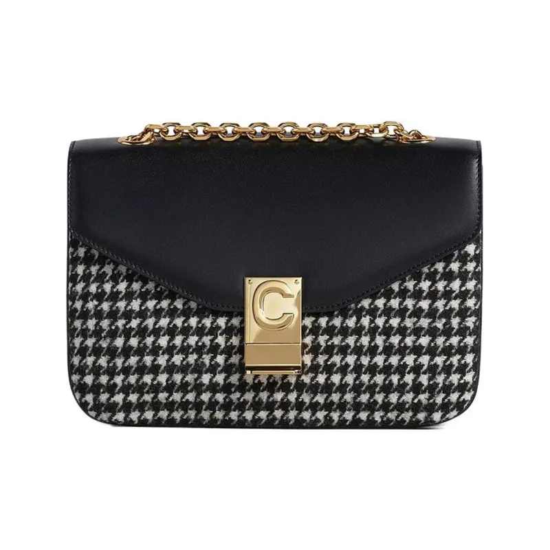 CELINE Twill Velvet With Shimmering Calfskin Crossbody Bag Shoulder Bag Women's Black-0