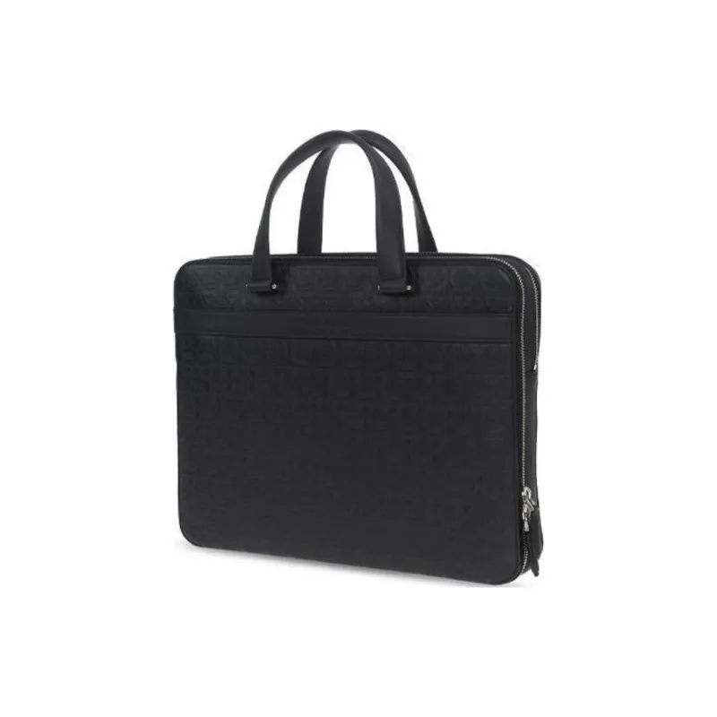 FERRAGAMO GANCINI Leather Handbag Briefcase Men's Black-2