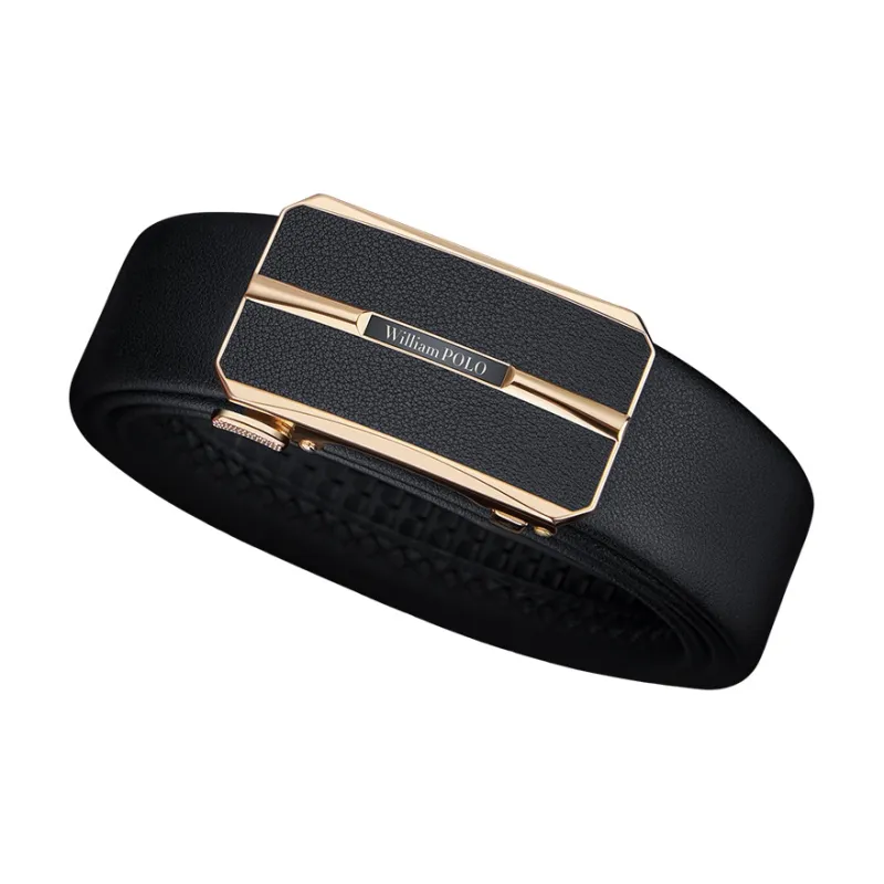 WilliamPOLO Cow Leather Top Grain Cow Leather Leather Belts Men's Gold Width 3.5cm-3
