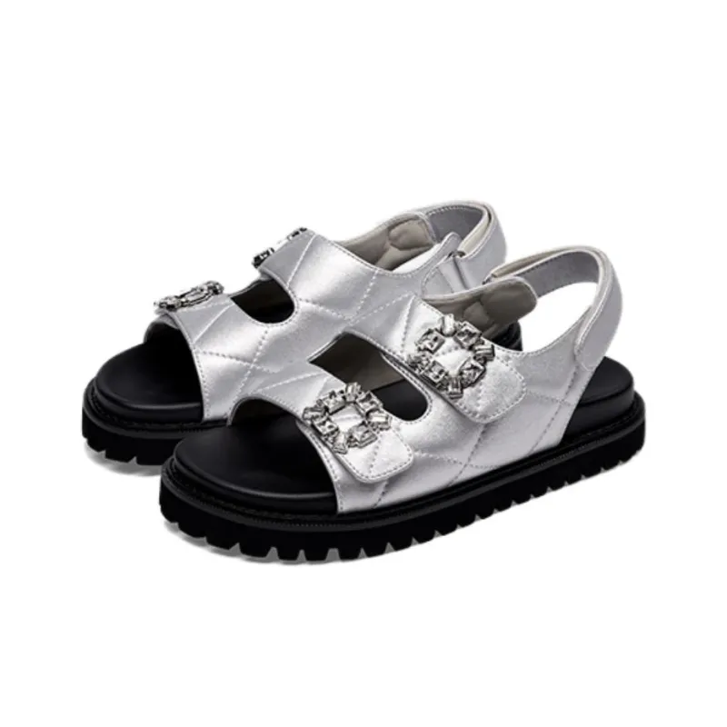 ZSAZSAZSU Beach Sandals Women's Silver-1
