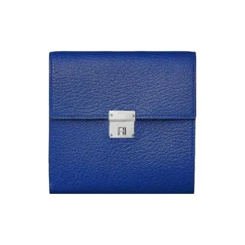 HERMES Clic Mysore Goat Skin Card Holder Wallet Mini Women's Blue
