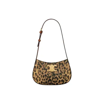 CELINE Canvas With Leather Handbag Shoulder Bag Medium Size Women's Leopard Print
