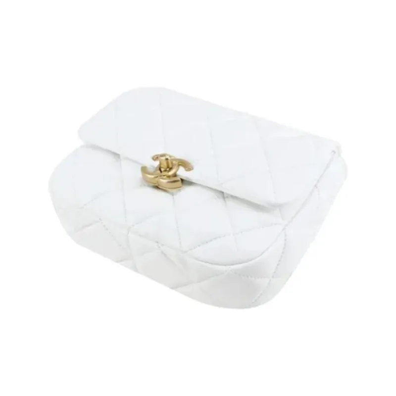 CHANEL Lambskin Flap Bag, Crossbody Bag, Shoulder Bag Mini Women's White-3