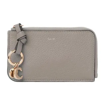 Chloe Alphabet Leather Card Holder Coin Purse Women's Gray