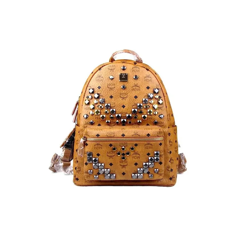 MCM Stark Backpack Visetos M Studs Medium Cognac-1