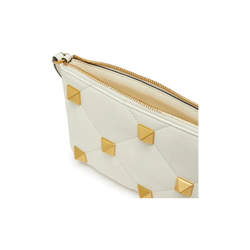Valentino ROMAN STUD Lambskin Nappa Leather Clutch Handbag Shoulder Bag Women's Ivory White-3