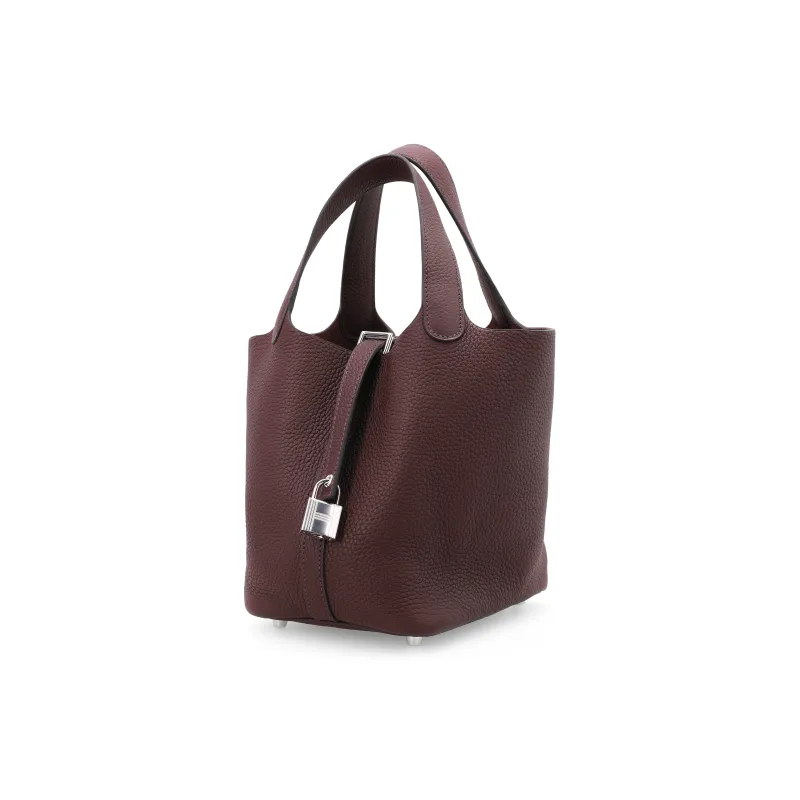 HERMES Clemence Bullock Leather Basket Bag, Bucket Bag, Handbag 18 Women's 0G Rouge Sellier Saddle Red-2