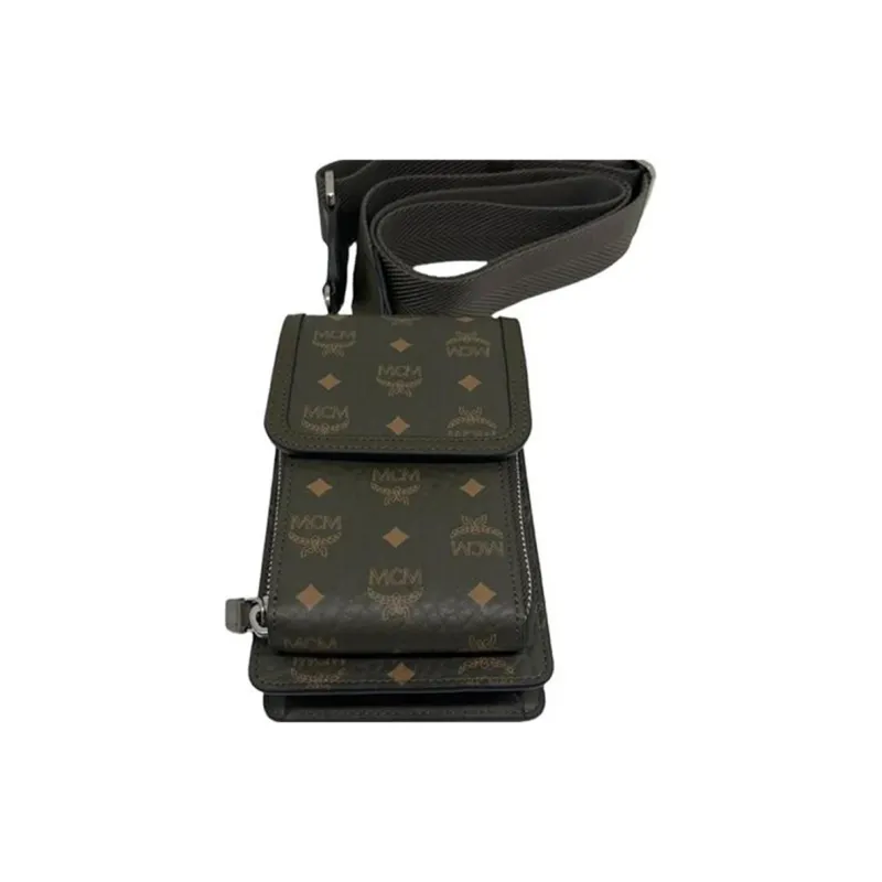 MCM Essential Visetos Origina Artificial Leather/Cow Leather Cell Phone Pouch Shoulder Bag Women's Green-3