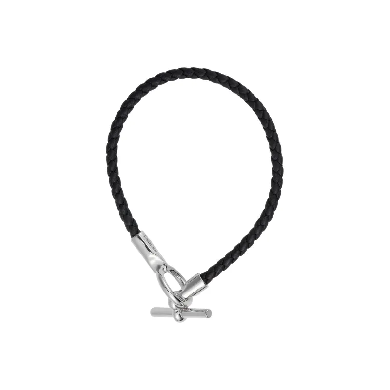 HERMES Woven Leather Bangles Men's Black-2