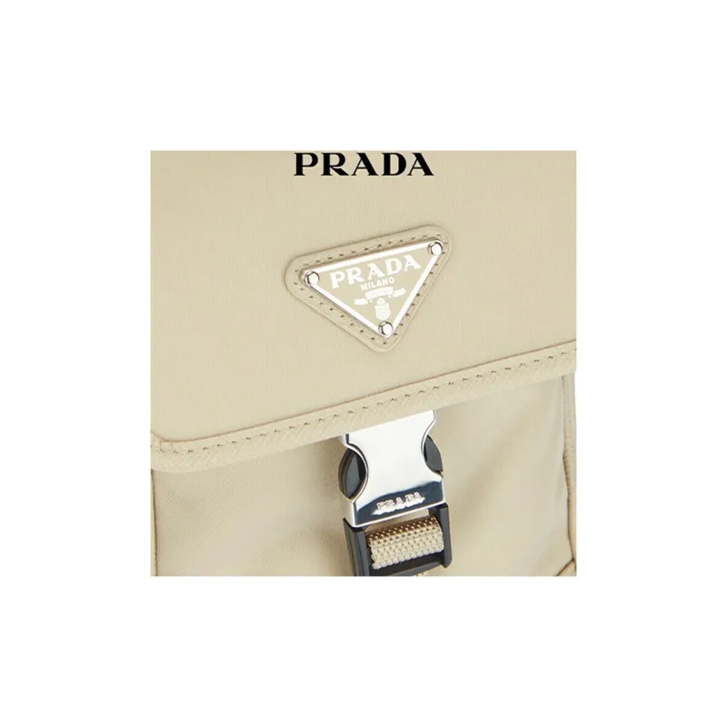PRADA Saffiano Nylon Cell Phone Pouch, Crossbody Bag, Shoulder Bag Unisex Beige-4