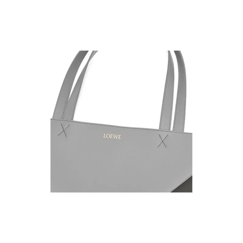 LOEWE Shiny Cow Leather Tote Bag, Shopping Bag, Shoulder Bag, Handbag Tubas Men's Pearl Gray & Dark Gray-7