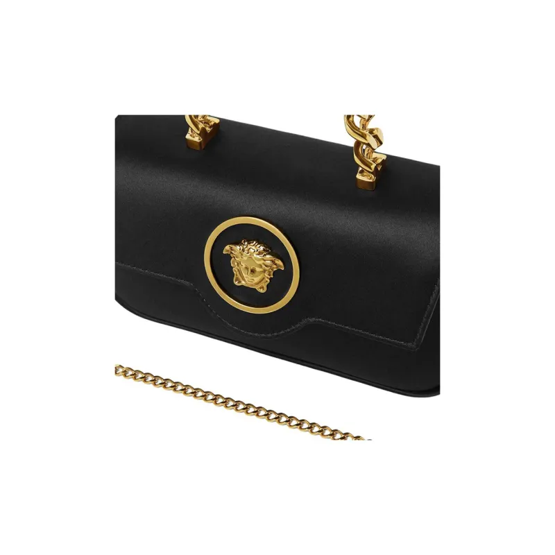 VERSACE La Medusa Satin Shoulder Bag Crossbody Bag Handbag Mini Women's Black-3