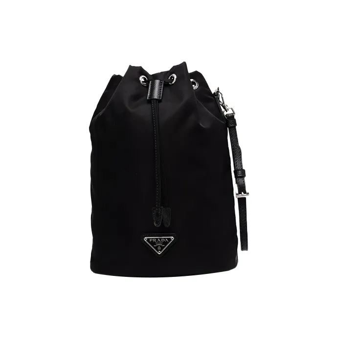 PRADA Cow Leather Bucket Bag Wrist Bag Women's Black-0