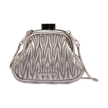 MIU MIU BELLE Leather Handbag Shoulder Bag Mini Women's Silver